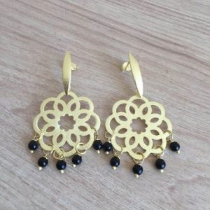 Aros Bañados en Oro con Piedras Naturales D1869