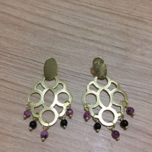 Aros Bañados en Oro con Piedras Naturales D1886