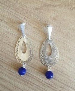 Aros Bañados en Plata con Piedra Natural D1738