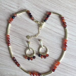 Conjunto  bañado en Oro con Piedras Naturales E5178