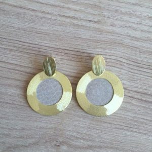 Aros bañados en Oro  con Cuero D1827