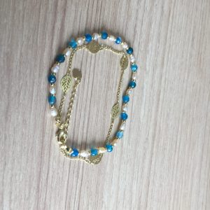 Pulsera Bañada en Oro con Piedras y Perlas de Rio Natural E5196