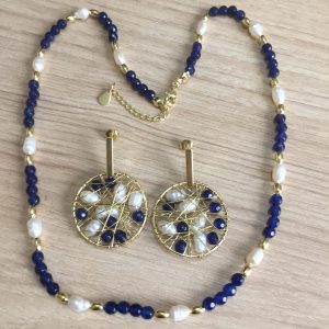 Collar y Aros Bañados en Oro con Piedras Naturales E 5210