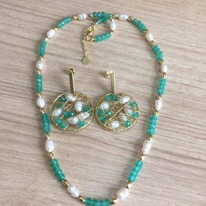 Collar y Aros Bañados en Oro con Piedras Naturales E 5211