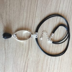 Collar de Cuero Bañado en Oro y Piedra Natural E 5221