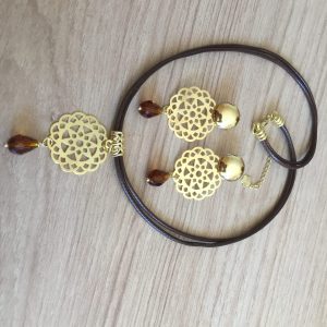 Collar y Aros Bañados en Oro con Piedra Natural E 5228