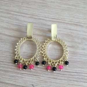 Aros Bañados en Oro con Piedras Naturales D2004