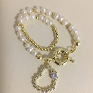 Pulsera Bañada en Oro con Perlas de Rìo