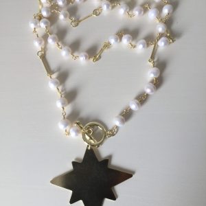 Collar Bañado en Oro, con Perlas de Rio 60 cm.