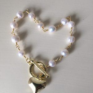 Pulsera Bañada en Oro con Perlas de Rio