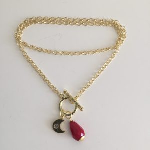 Collar Bañada en Oro con Cristal y Media Luna, 45 cm.
