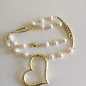 Collar Bañado en Oro con Perlas de Ríos 50 Cm.