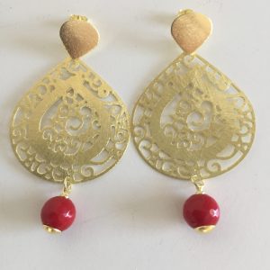 Aros Bañados en Oro con Piedra Natural Largo 7 cm.