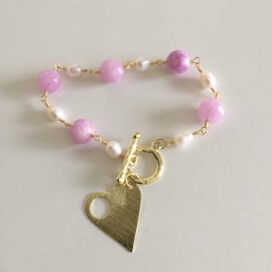Pulsera Bañada en Oro con Piedras Naturales y Perlas de Rio