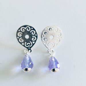 Aros Bañados en Plata con Cristal Natural