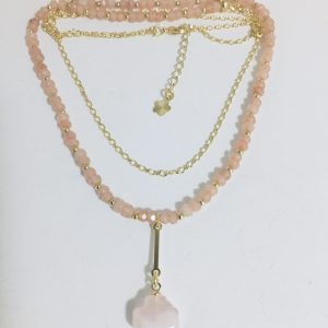 Collar Doble Bañado en Oro con Piedras Naturales 45 cm.