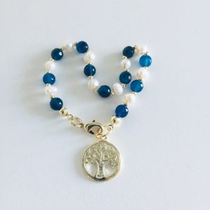 Pulsera Bañada en Oro con Perlas de Rio y Piedras Naturales