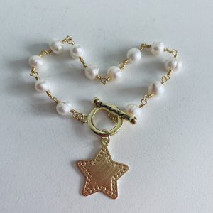 Pulsera Bañada en Oro con Perlas de Rio