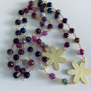 Collar Bañado en Oro con Piedras Naturales en 80 cm.