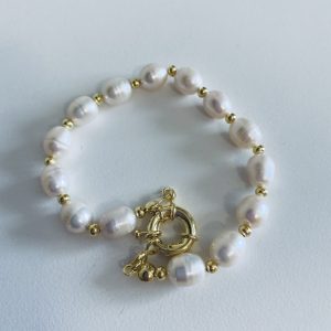 Pulsera Bañada en Oro con Perlas de Rìo