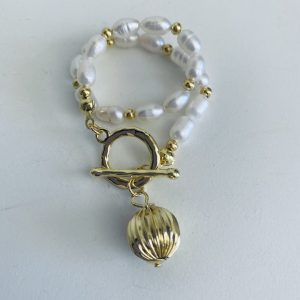Pulsera Bañada en Oro con Perlas de Rio
