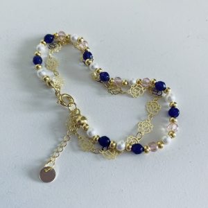 Pulsera Bañada en Oro con Cristales y Piedras de Rio