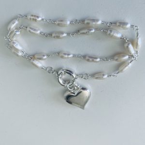 Pulsera Doble Bañada en Plata con Perlas de Rio