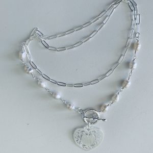 Collar Bañado en Plata con Perlas de Rio 55 Cm.