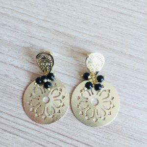 Aros Bañados en Oro con Piedras Naturales D 2034