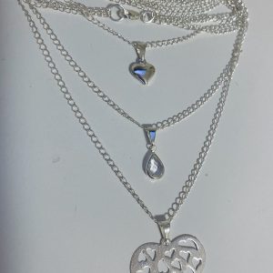 Collar Triple Bañado en Plata 50 Cm. 45 CM. 40 Cm.