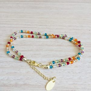 Pulsera Doble Bañada en Oro con Cristales Naturales