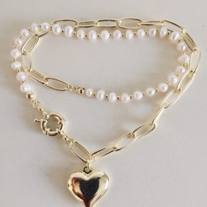 Collar Bañado en Oro con Piedras de Rio 60 Cm.