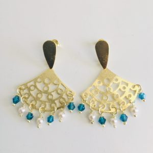 Aros Bañados en Oro con Cristales y perlas Cultivadas