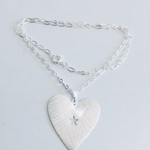 Collar Corazón Bañado en Plata 45 cm.