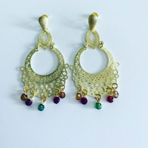 Aros Bañados en Oro con Piedras Naturales