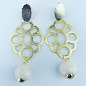Aros Bañados en Oro con Piedra Natural 7 Cm.