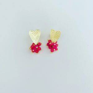 Aros Bañados en Oro con Agatas color Rosado