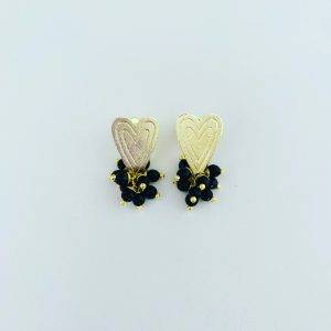 Aros Bañados en Oro con Agatas color Negro