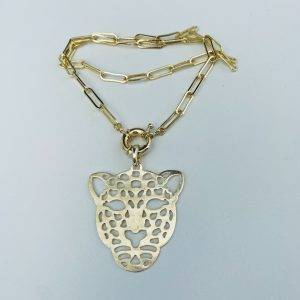 Collar Bañado en Oro con Colgante Leopardo 45 Cm.