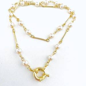 Collar  Bañado en Oro con Perlasde Rio 50 Cm.