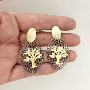 Aros Arbol de la Vida, bicolor bañado en oro y peltre