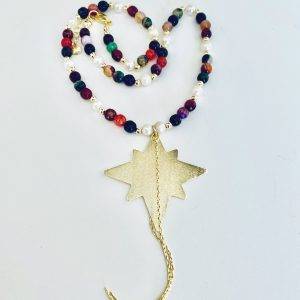 Collar Bañado en Oro con Agatas y Perlas de Rio 50 Cm.