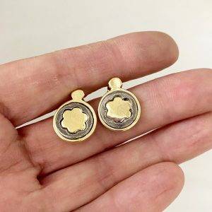 Aros Flor, bicolor bañado en oro y peltre
