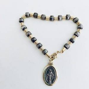 Pulsera Virgen de los Rayos, Enchapada en Oro y Peltre