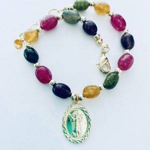 Pulsera Enchapada en Oro con Angel de la Guarda y Turmalinas 18 Cm. más Alargue