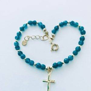 Pulsera Colgante Cruz Enchapada en Oro con Ágatas 18 Cm. más Alargue