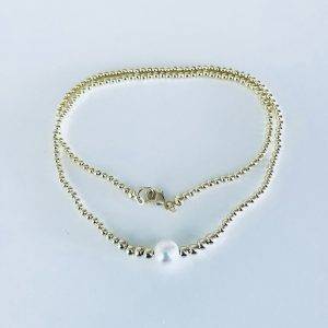 Collar con Balines  Enchapado en Oro, Perla Shell 45 Cm.