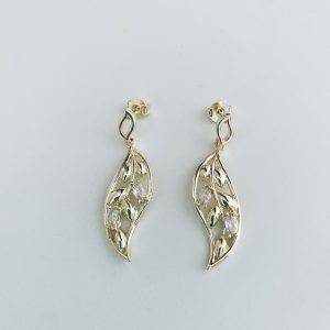 Aros Hoja con Circones Enchapados en Oro 5,5 Cm.
