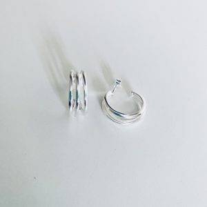 Aros Triple Argolla Enchapados en Plata 2,9 Cm