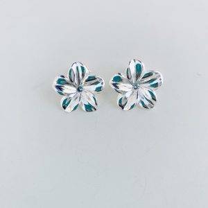 Aros Flor con Circón  Enchapados en Plata 2,7 Cm.